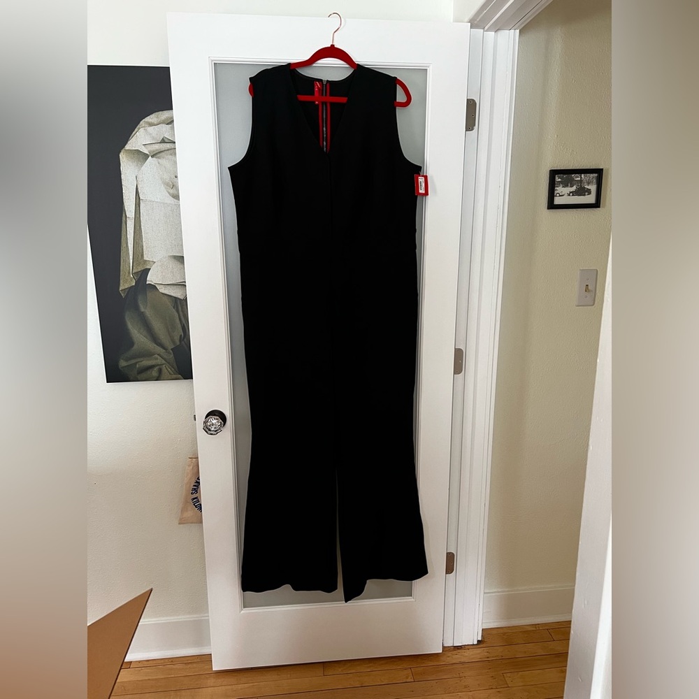 SPANX The Perfect Sleeveless Ponte Knit Flare Jumpsuit Classic Black